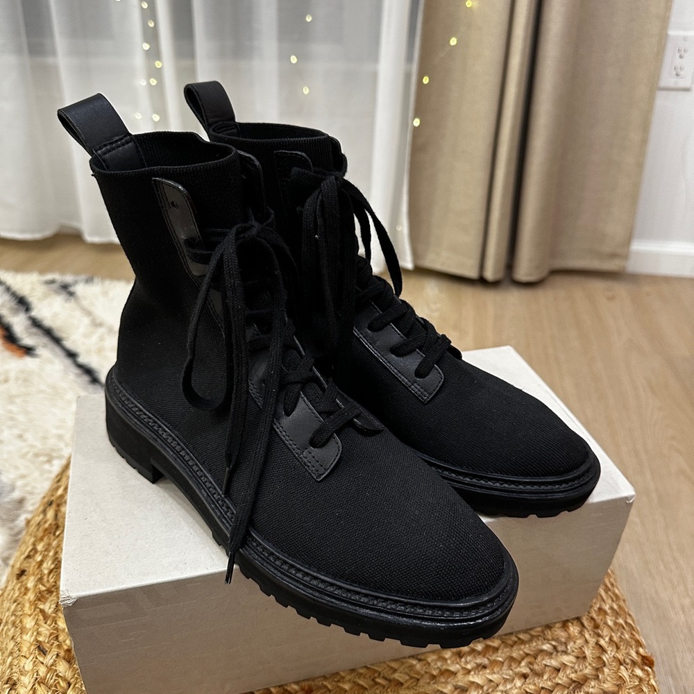 Loeffler Randall Combat Boots- Black Canvas & Leather Size 37